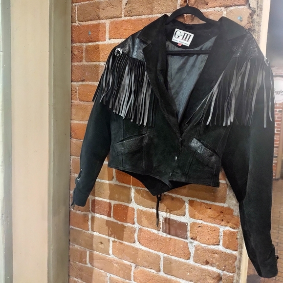 Vintage G3 Leather Fringe Jacket Women’s Black Suede Corset Western small - Picture 1 of 12